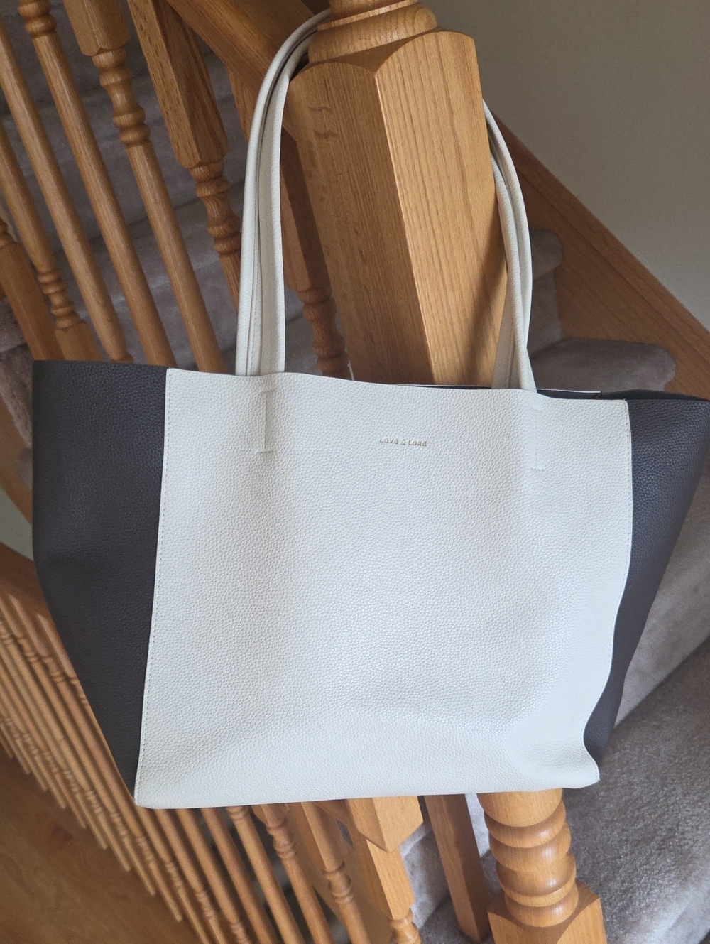 Love & Lore White and Chocolate Brown Two-Tone Tote Bag